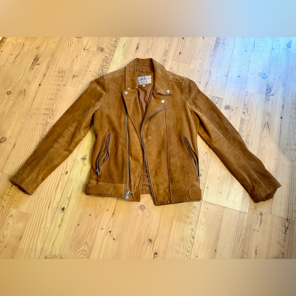 Genuine Suede Leather Tan Biker Jacket